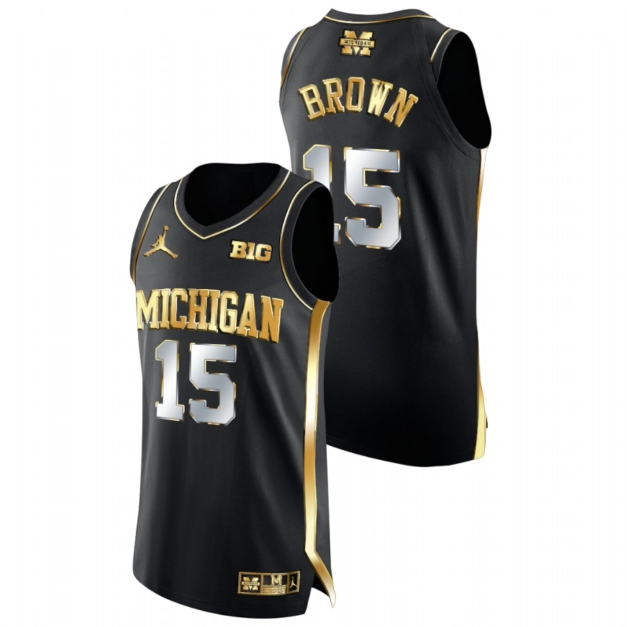 Michigan Wolverines Men's NCAA Chaundee Brown #15 Black Golden Diamond Edition College Basketball Jersey NXA1449PI